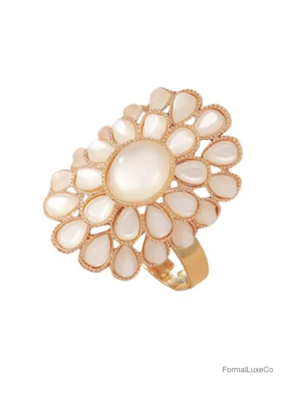 Boho Opal Flower Statement Ring Adjustable Wrap Ring for Women